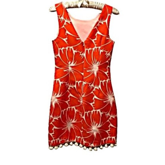NEW Trina Turk Dress Pompoms Floral Coral Red White Lined Women’s 2 Pleasant NWT - Picture 5 of 16